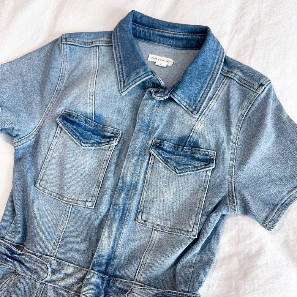 Good America Denim Jumpsuit Blue Flattering - Picture 3 of 8